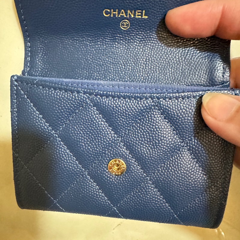 香奈兒 雙層藍色荔枝 淡金扣/錢包 卡包 零錢包 極新品-2