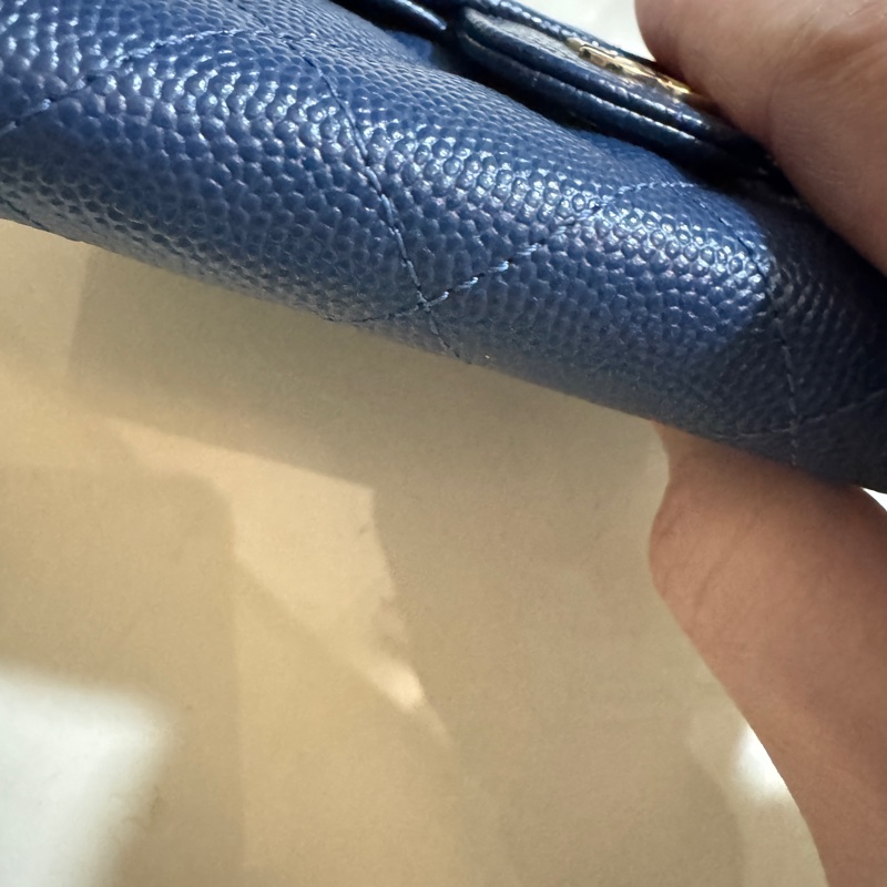 香奈兒 雙層藍色荔枝 淡金扣/錢包 卡包 零錢包 極新品-3