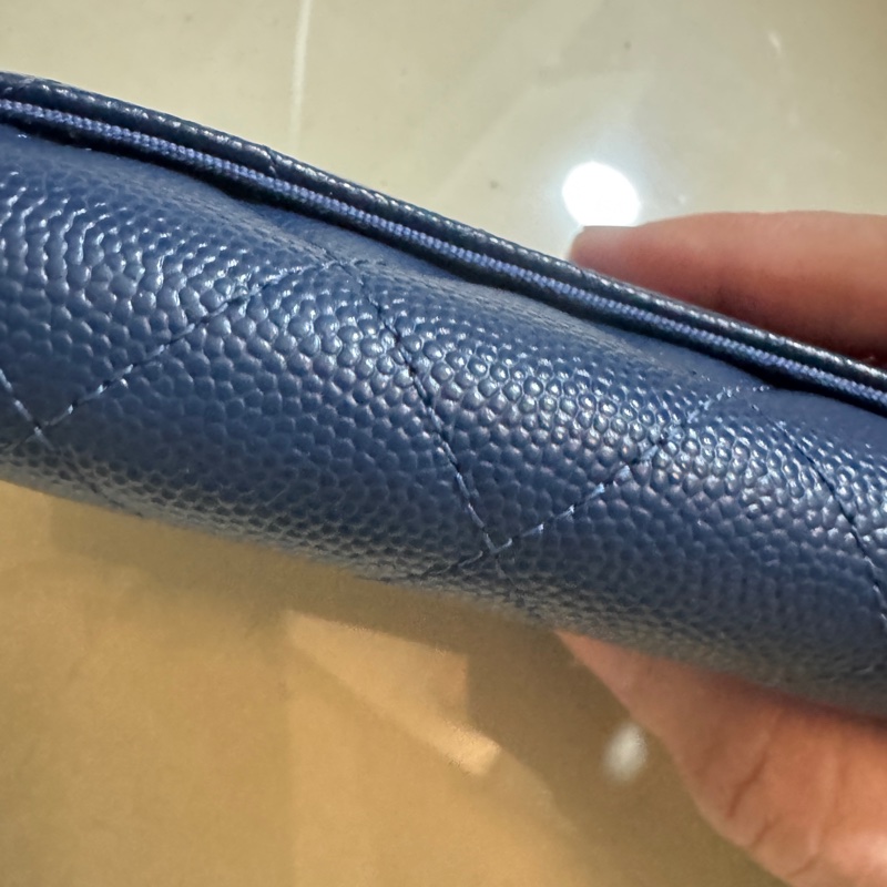 香奈兒 雙層藍色荔枝 淡金扣/錢包 卡包 零錢包 極新品-4