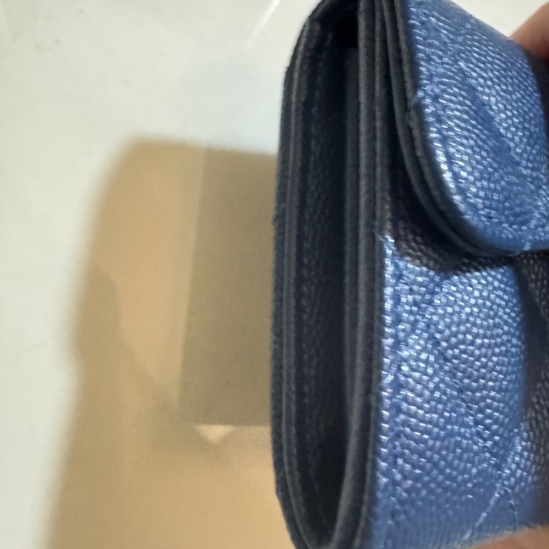 香奈兒 雙層藍色荔枝 淡金扣/錢包 卡包 零錢包 極新品-5