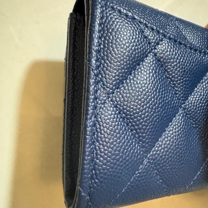 香奈兒 雙層藍色荔枝 淡金扣/錢包 卡包 零錢包 極新品-6