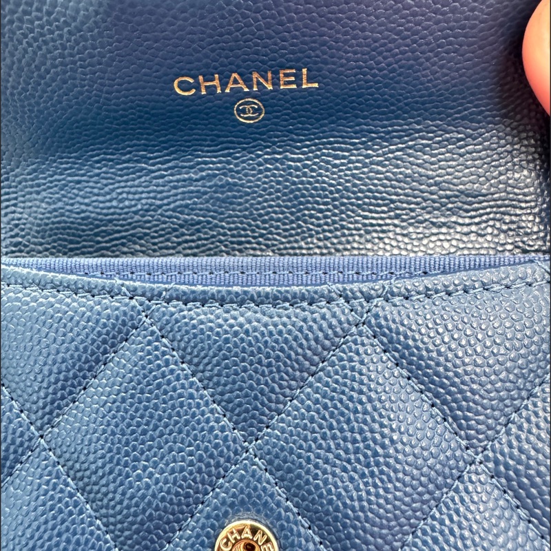 香奈兒 雙層藍色荔枝 淡金扣/錢包 卡包 零錢包 極新品-7