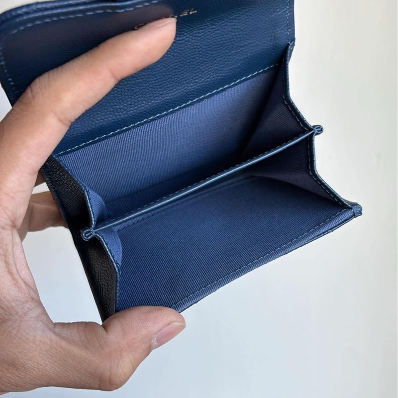 香奈兒 雙層藍色荔枝 淡金扣/錢包 卡包 零錢包 極新品-10