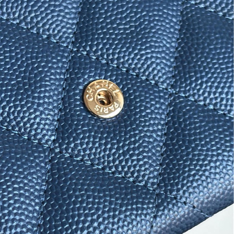 香奈兒 雙層藍色荔枝 淡金扣/錢包 卡包 零錢包 極新品-12