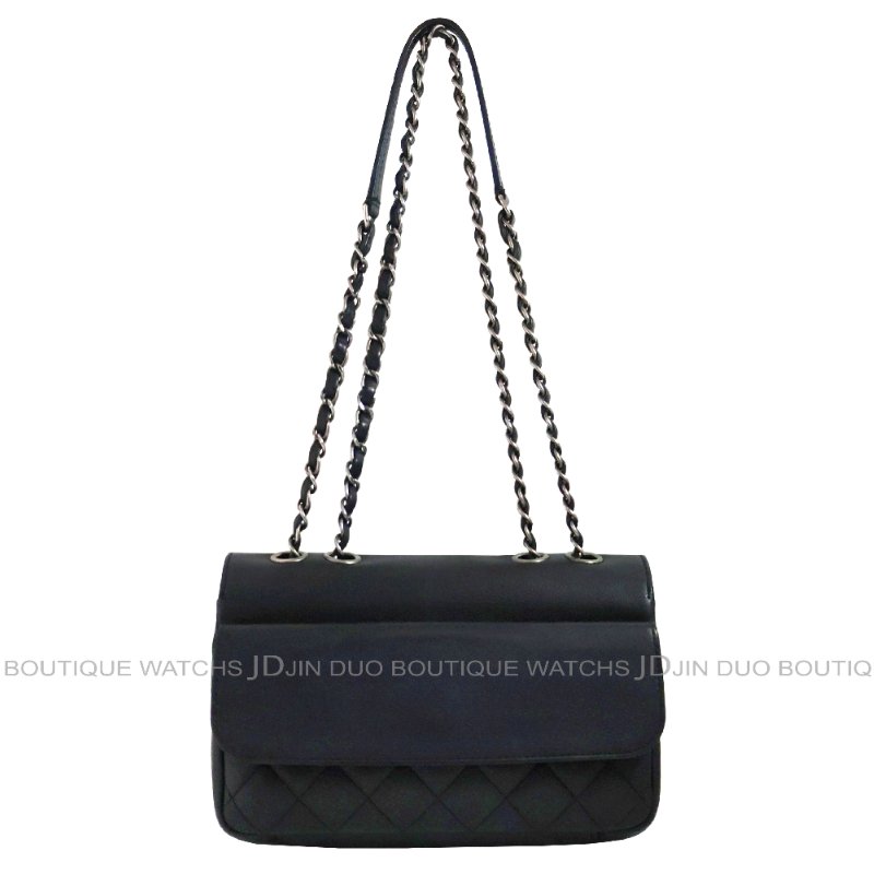 金鐸精品~C792 CHANEL 香奈兒 深藍色荔枝紋小牛皮 雙掀蓋金屬鍊帶側肩背包-1