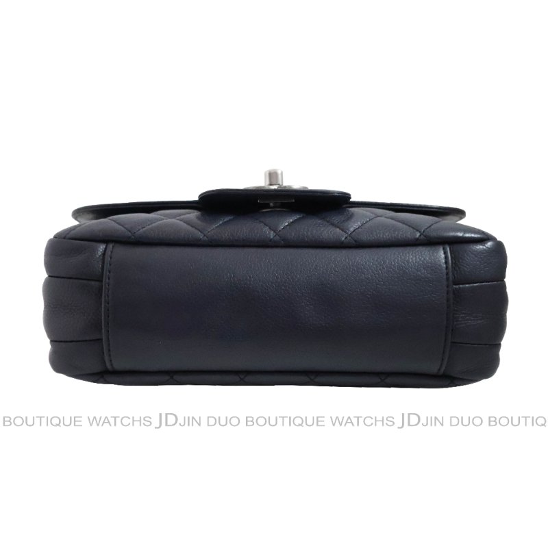 金鐸精品~C792 CHANEL 香奈兒 深藍色荔枝紋小牛皮 雙掀蓋金屬鍊帶側肩背包-4