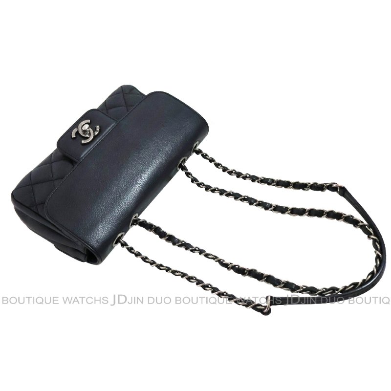 金鐸精品~C792 CHANEL 香奈兒 深藍色荔枝紋小牛皮 雙掀蓋金屬鍊帶側肩背包-5