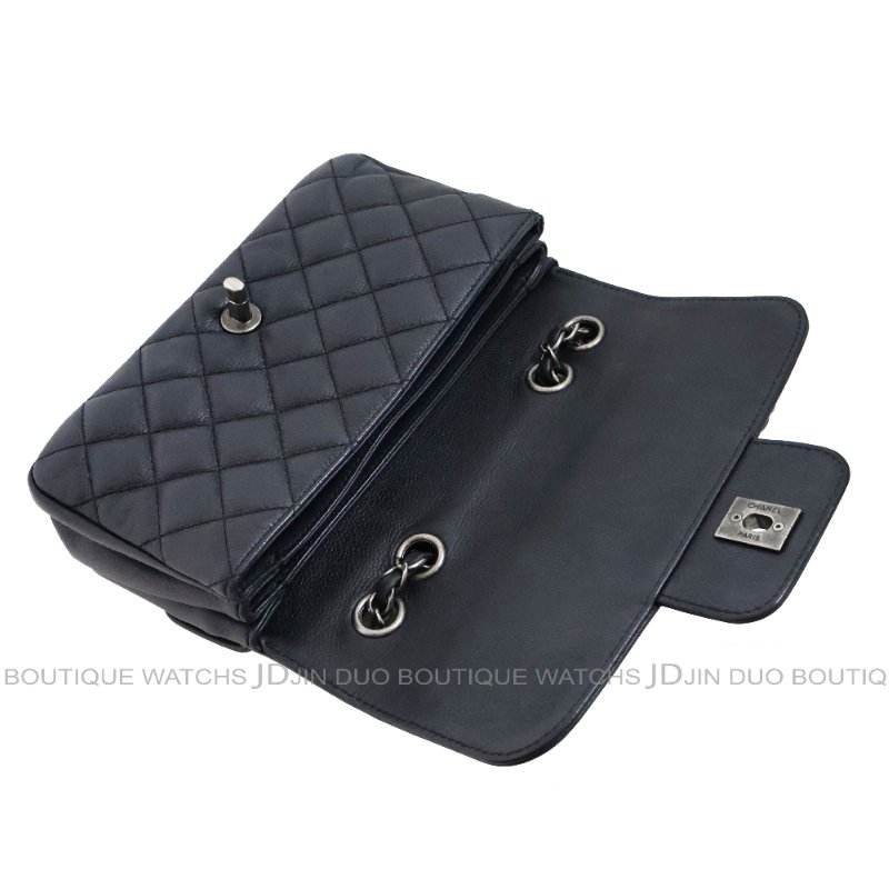 金鐸精品~C792 CHANEL 香奈兒 深藍色荔枝紋小牛皮 雙掀蓋金屬鍊帶側肩背包-6