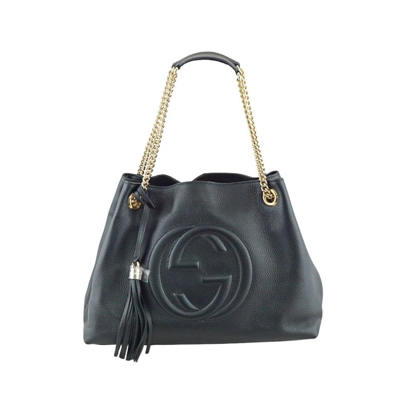 Gucci 536196 SOHO 黑色流蘇雙鍊手提包 肩背包-0