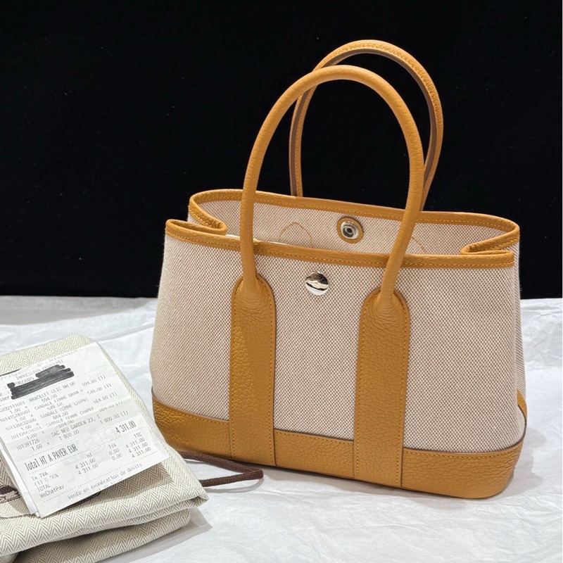 ❣️S級 99成新 HERMES 沙灘金帆布拼皮mini花園23 K刻-0