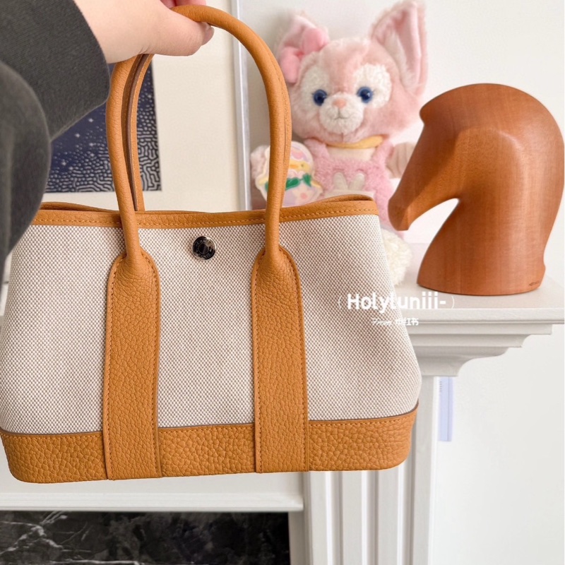 ❣️S級 99成新 HERMES 沙灘金帆布拼皮mini花園23 K刻-4