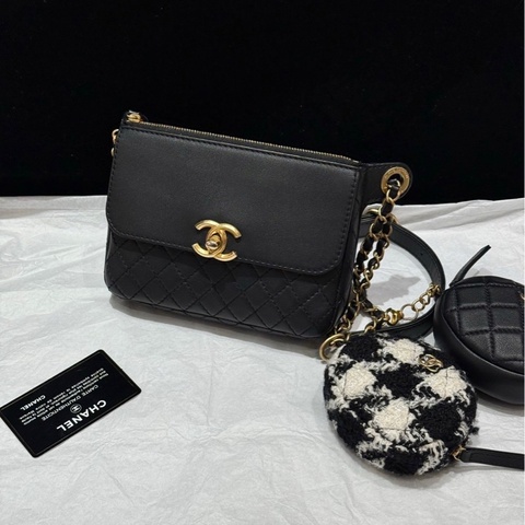 ❣️S級 99成新 Chanel 黑金三合一腰包