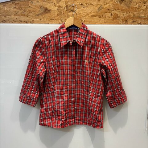 【美收精品】BURBERRY紅色格紋7分袖襯衫 4-995