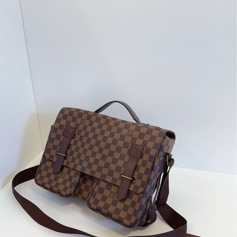 LV 路易威登 男士 棕棋盤 雙口袋 駱駝郵差公文包-2