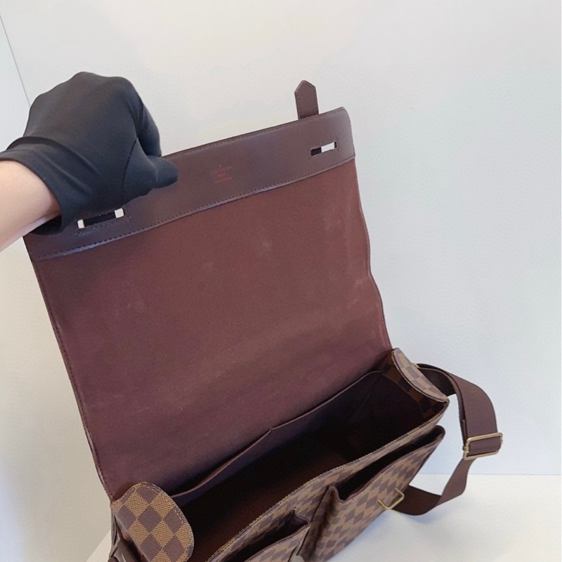 LV 路易威登 男士 棕棋盤 雙口袋 駱駝郵差公文包-4
