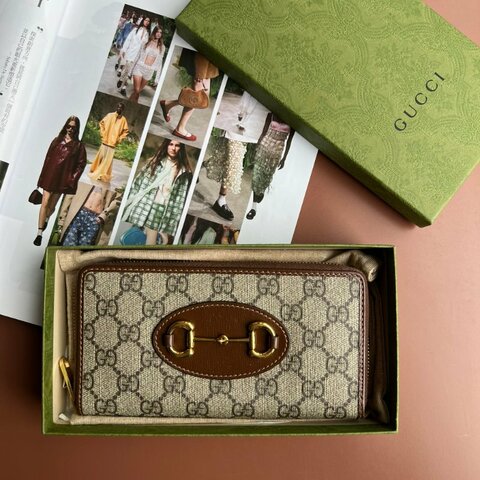 ::GUCCI::  HORSEBIT 1955 系列 馬銜釦雙 GG Supreme 拉鍊長夾 Zip Around Wallet