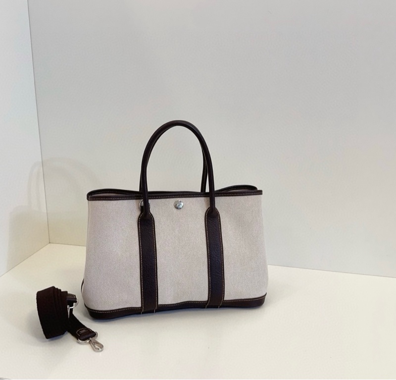 Hermes 愛馬仕 Garden party  GP30 米白拼棕色皮花園包-1