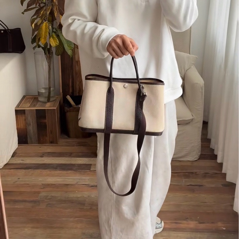 Hermes 愛馬仕 Garden party  GP30 米白拼棕色皮花園包-2
