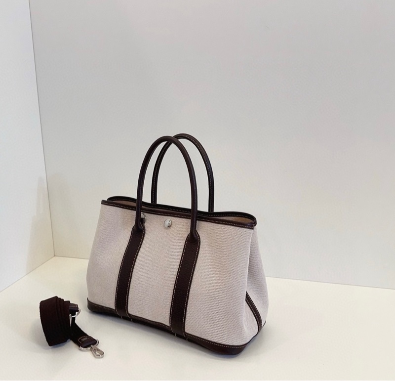 Hermes 愛馬仕 Garden party  GP30 米白拼棕色皮花園包-3