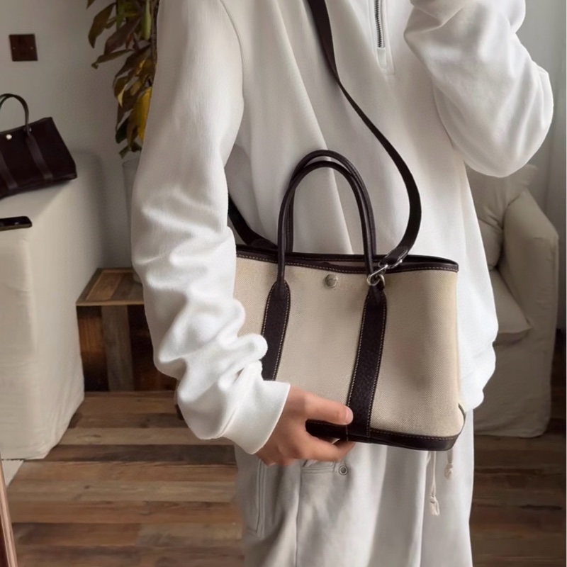 Hermes 愛馬仕 Garden party  GP30 米白拼棕色皮花園包-8