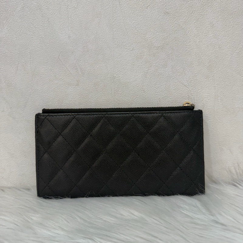 Chanel A81254 黑荔枝皮金釦boy長卡包-1