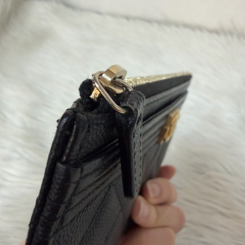 Chanel A81254 黑荔枝皮金釦boy長卡包-17