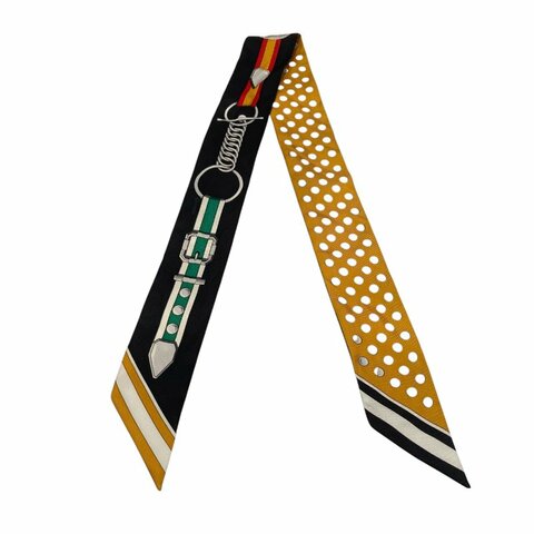 HERMÈS 愛馬仕 GRAND TRALALA TWILLY 絲巾 鎖鏈圖騰 紅色 黃點點 多色