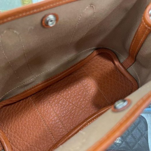 東區正精品㊣HERMES MINI GARDEN PARTY GP 23cm 愛馬仕橘色帆布拚皮革銀釦花園派對包手提包 方塊I刻 RZ6265-2