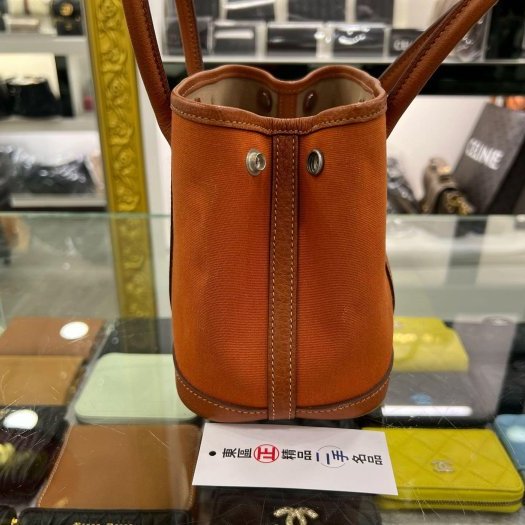 東區正精品㊣HERMES MINI GARDEN PARTY GP 23cm 愛馬仕橘色帆布拚皮革銀釦花園派對包手提包 方塊I刻 RZ6265-4