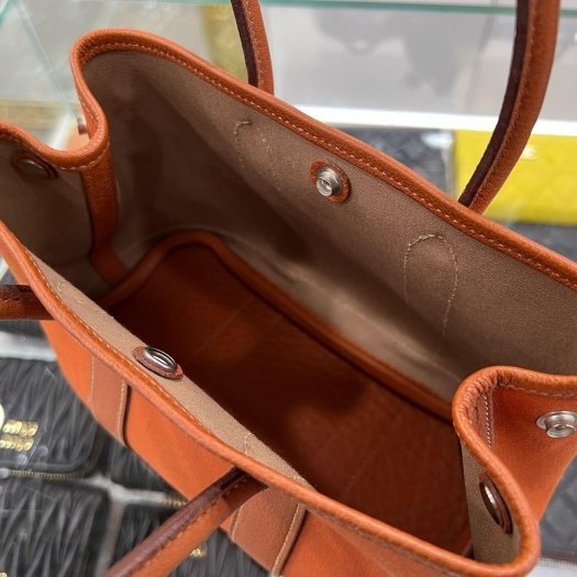 東區正精品㊣HERMES MINI GARDEN PARTY GP 23cm 愛馬仕橘色帆布拚皮革銀釦花園派對包手提包 方塊I刻 RZ6265-6