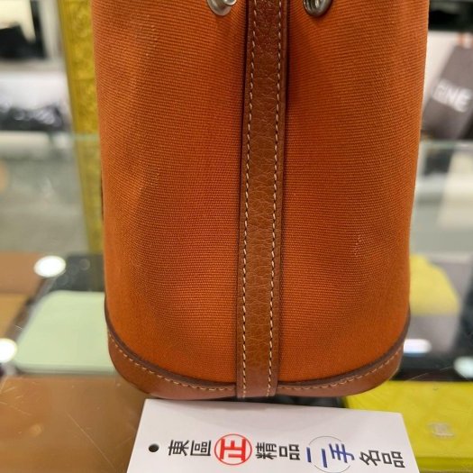 東區正精品㊣HERMES MINI GARDEN PARTY GP 23cm 愛馬仕橘色帆布拚皮革銀釦花園派對包手提包 方塊I刻 RZ6265-7
