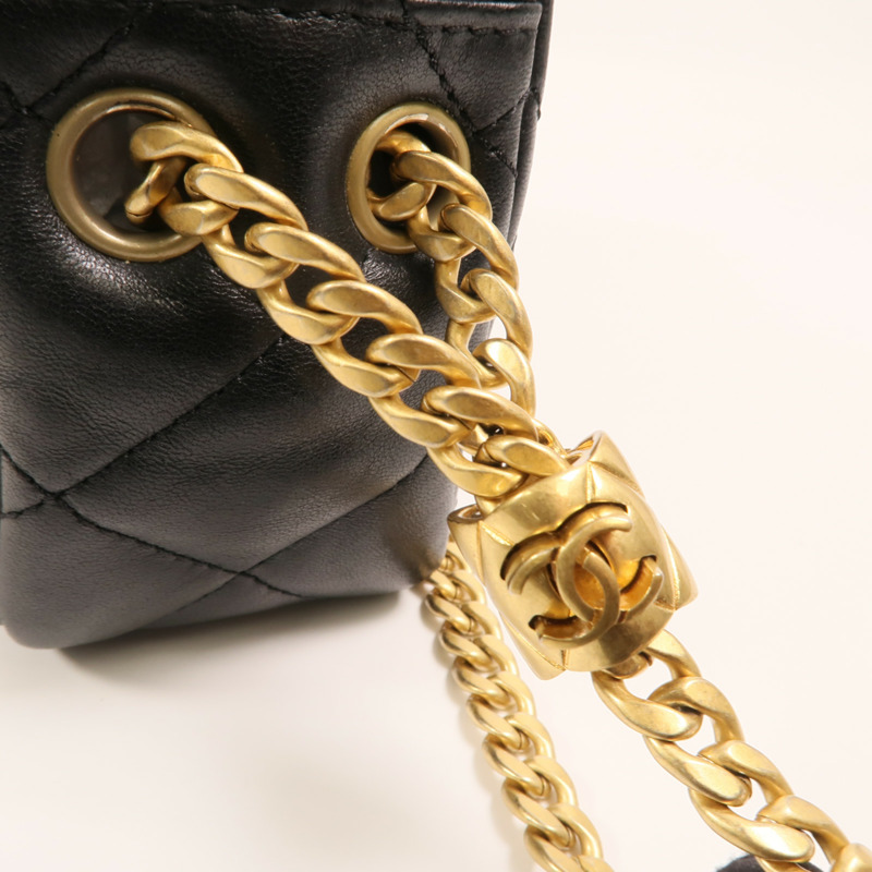 CHANEL 羊皮皮革Chain Shoulder金扣鏈帶肩背袋-8
