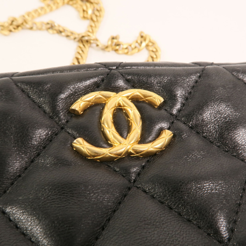 CHANEL 羊皮皮革Chain Shoulder金扣鏈帶肩背袋-9