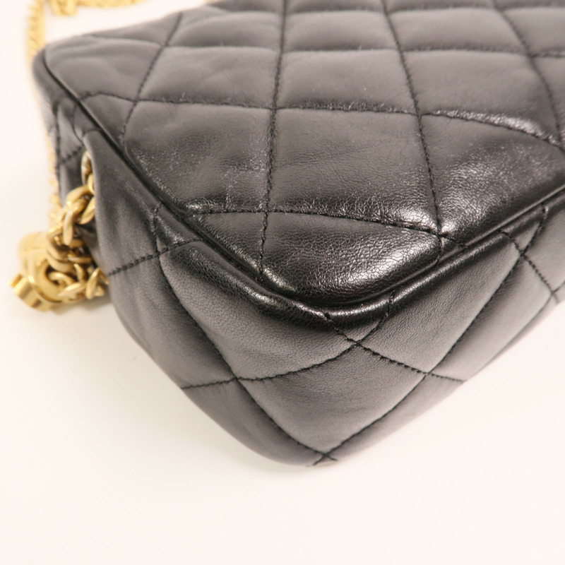 CHANEL 羊皮皮革Chain Shoulder金扣鏈帶肩背袋-14