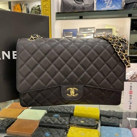 東區正精品㊣CHANEL MAXI JUMBO COCO 33CM 香奈兒黑色荔枝皮牛皮金鍊單蓋雙鍊肩背包 RZ5776