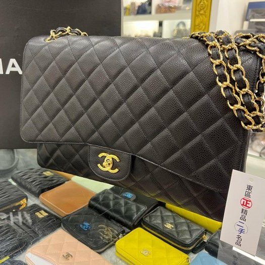 東區正精品㊣CHANEL MAXI JUMBO COCO 33CM 香奈兒黑色荔枝皮牛皮金鍊單蓋雙鍊肩背包 RZ5776-2