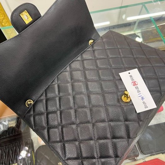東區正精品㊣CHANEL MAXI JUMBO COCO 33CM 香奈兒黑色荔枝皮牛皮金鍊單蓋雙鍊肩背包 RZ5776-3