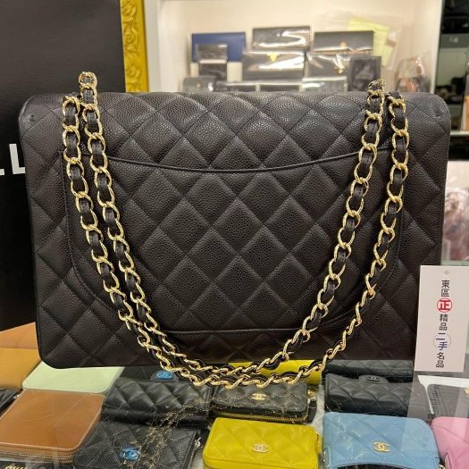 東區正精品㊣CHANEL MAXI JUMBO COCO 33CM 香奈兒黑色荔枝皮牛皮金鍊單蓋雙鍊肩背包 RZ5776-7
