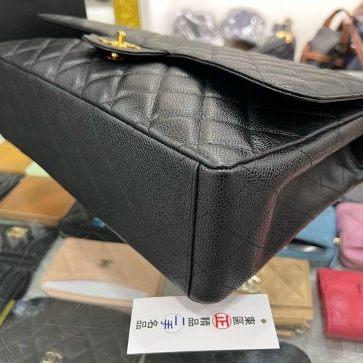 東區正精品㊣CHANEL MAXI JUMBO COCO 33CM 香奈兒黑色荔枝皮牛皮金鍊單蓋雙鍊肩背包 RZ5776-8