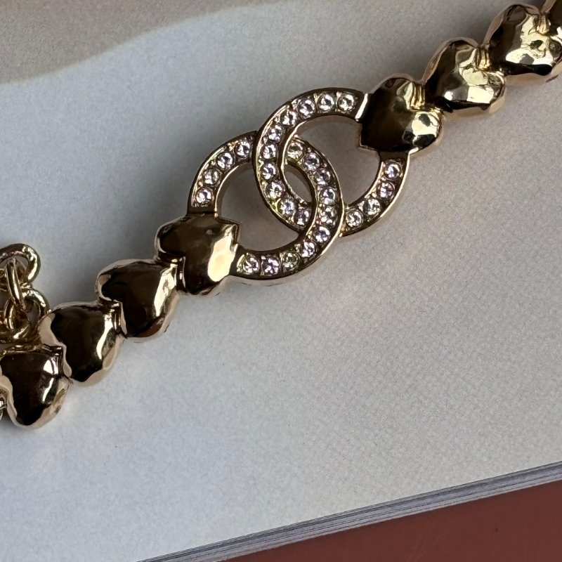 ::CHANEL:: 香奈兒 choker 23A 鑲鑽雙C淡金愛心項鍊-6