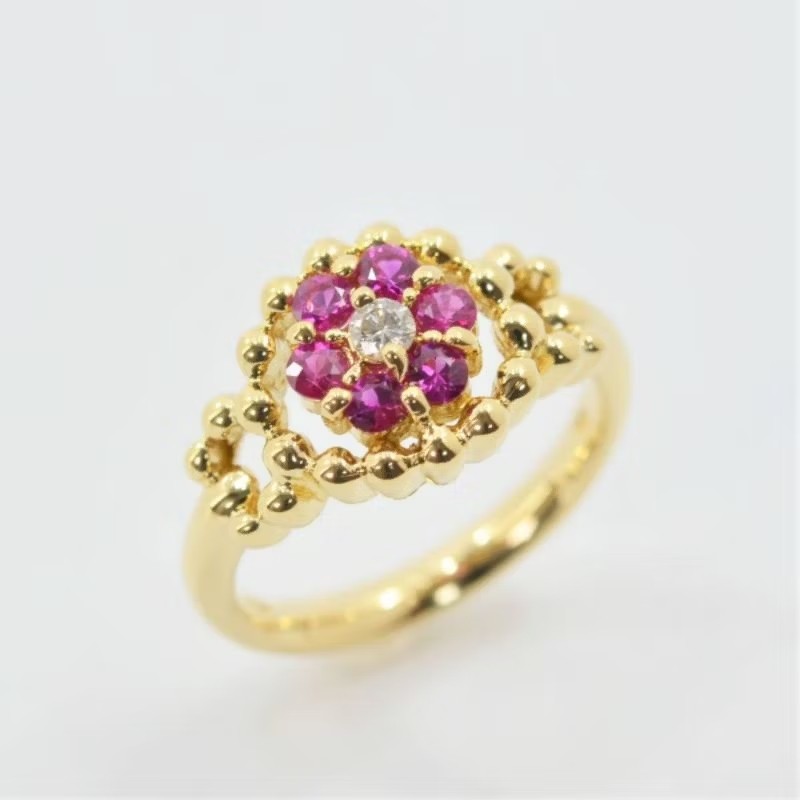 Christian Dior 18K金 天然紅寶石花簇鑽石戒指-2