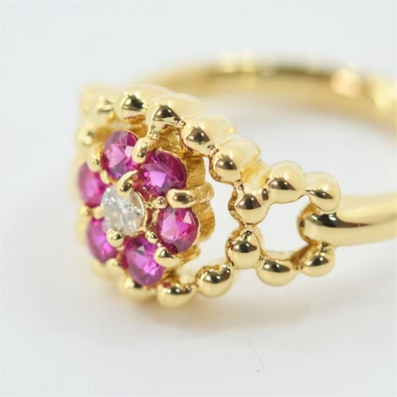 Christian Dior 18K金 天然紅寶石花簇鑽石戒指-3