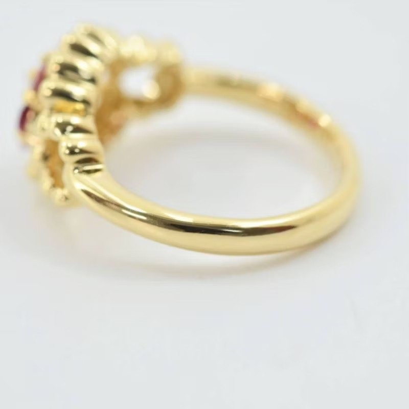 Christian Dior 18K金 天然紅寶石花簇鑽石戒指-6