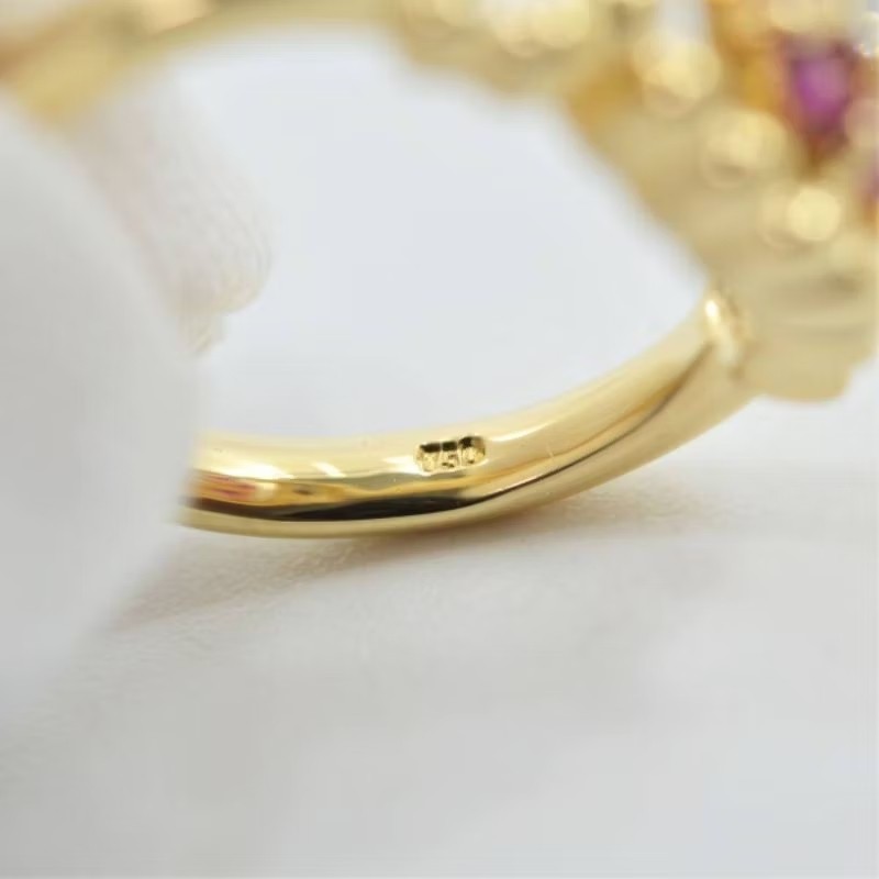 Christian Dior 18K金 天然紅寶石花簇鑽石戒指-7