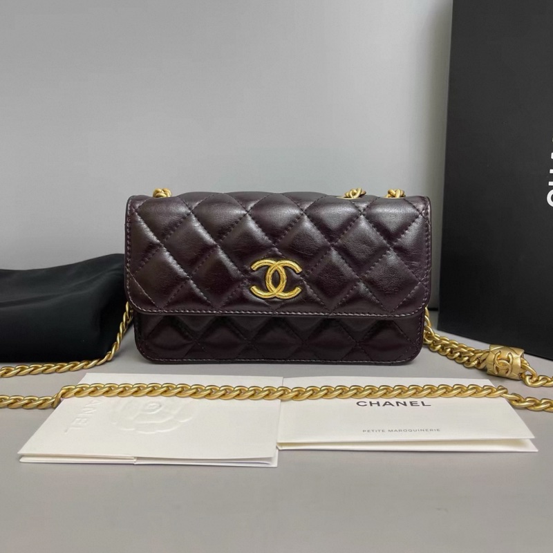 Chanel香奈兒 紫色全皮菱格金柱woc 芯片-0