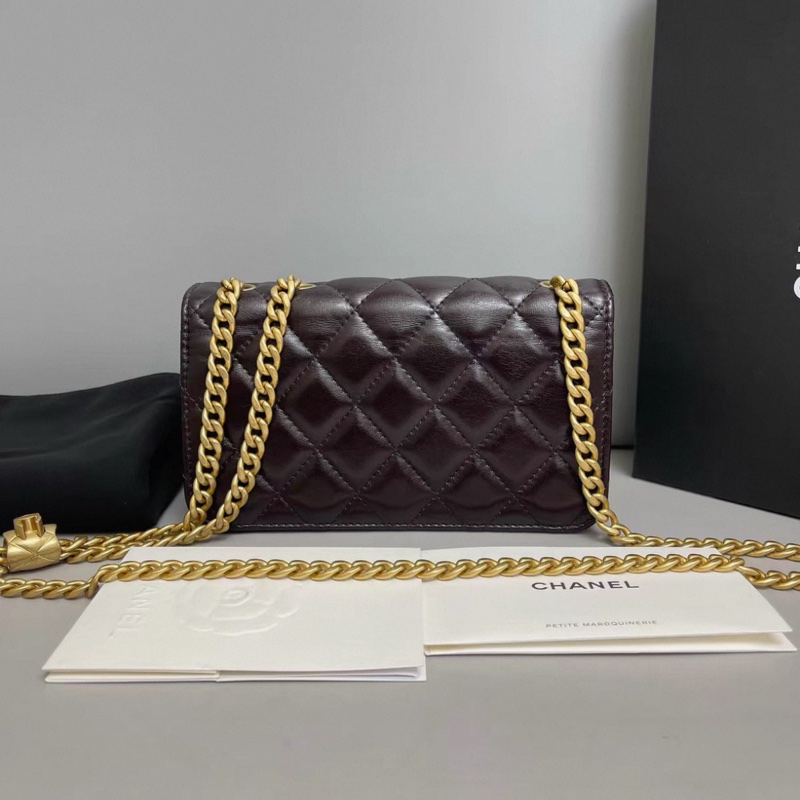 Chanel香奈兒 紫色全皮菱格金柱woc 芯片-1