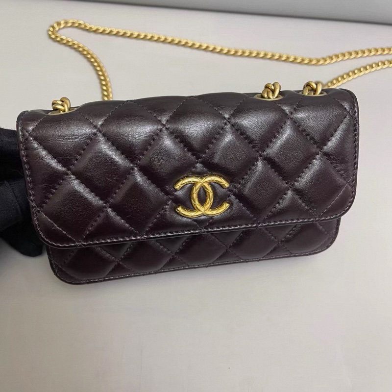 Chanel香奈兒 紫色全皮菱格金柱woc 芯片-5