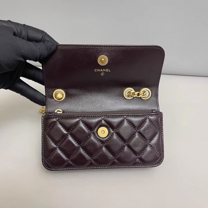 Chanel香奈兒 紫色全皮菱格金柱woc 芯片-6