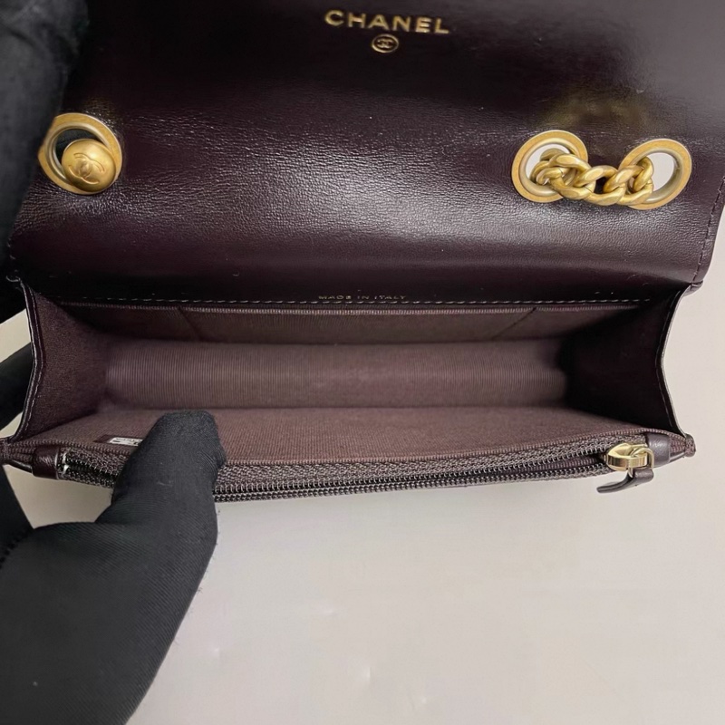 Chanel香奈兒 紫色全皮菱格金柱woc 芯片-7