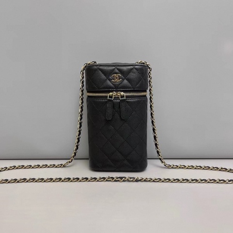 Chanel香奈兒 黑金牛皮荔枝紋手機包